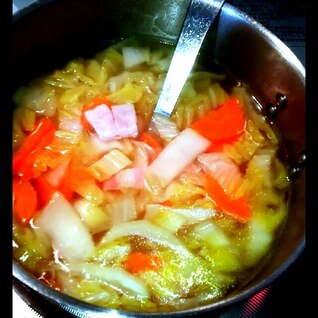 残り物野菜とベーコンのスープ